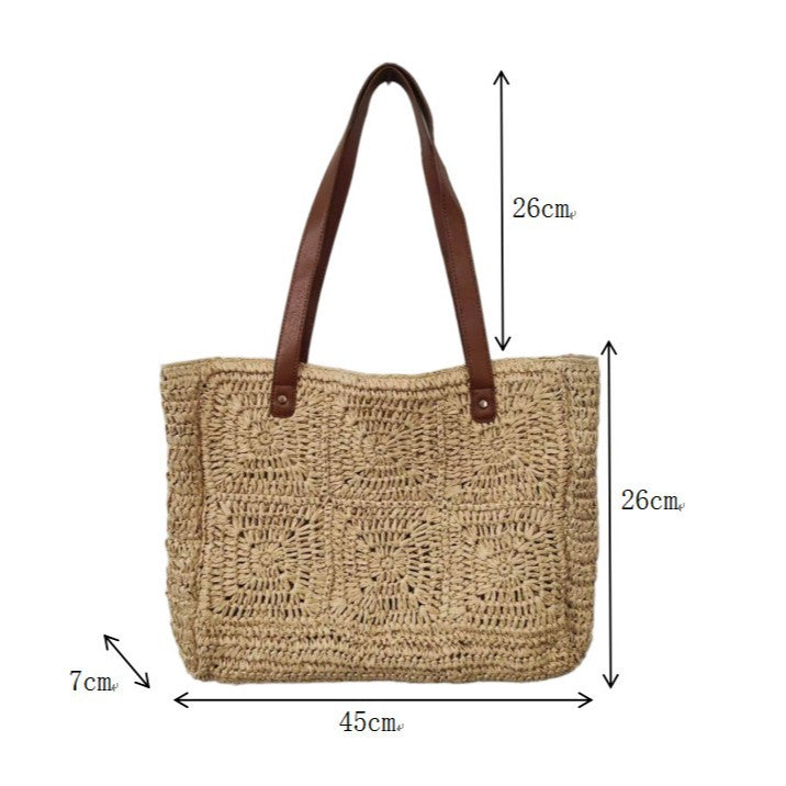 Handbag Made of Natural Rattan with Elegant Leather Handles Stornfield