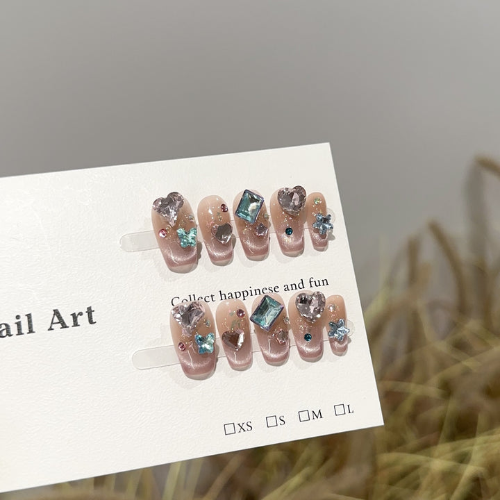 Elegant Rhinestone Embellished Press-On Nail Art Set