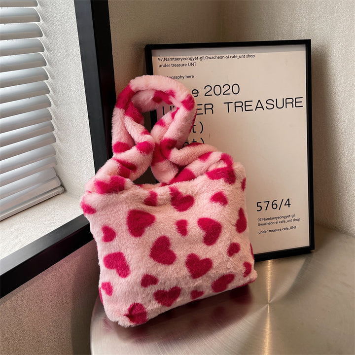 Cozy Plush Heart-Patterned Handbag