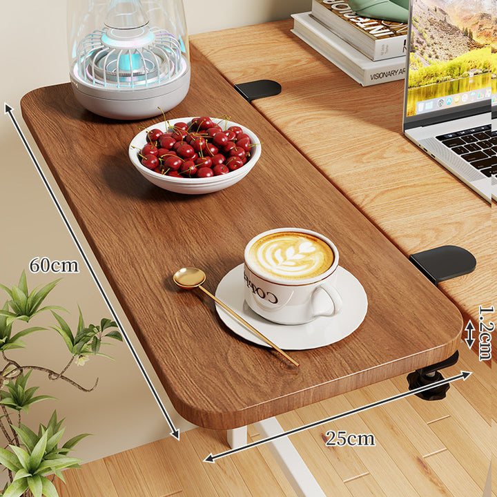 Clamp-On Expandable Desk Side Table Shelf with Wide Smooth Surface and Slim Adjustable Clamp