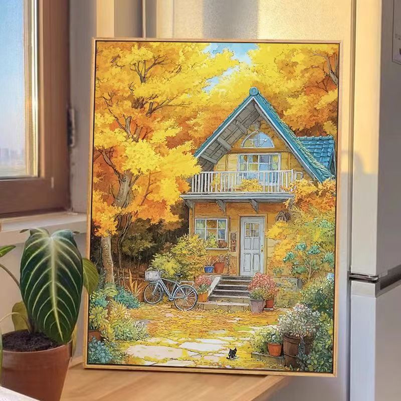 Autumn House Scene Canvas Wall Art Stornfield