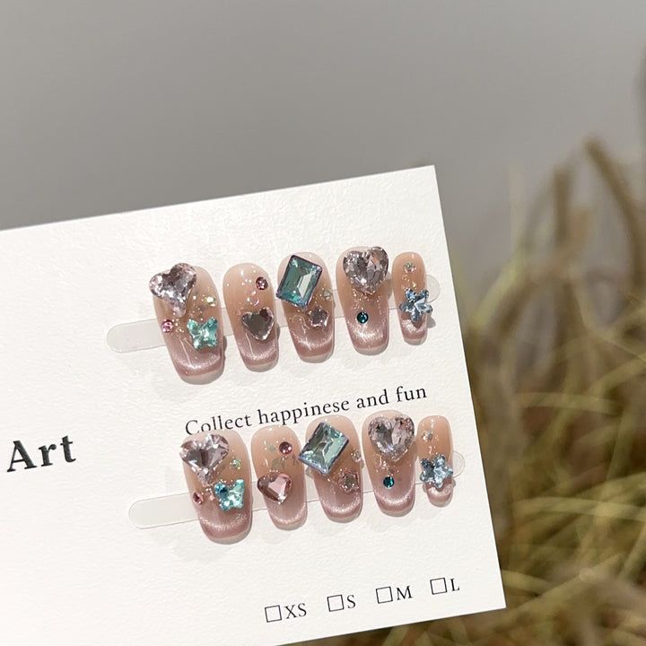 Elegant Rhinestone Embellished Press-On Nail Art Set