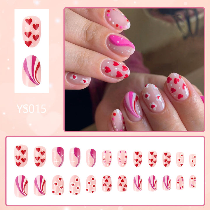 Romantic Heart-Themed Press-On Nail Art Stornfield