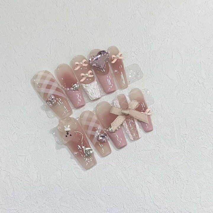 Artisan Floral Embellished Press-On Nail Set Stornfield