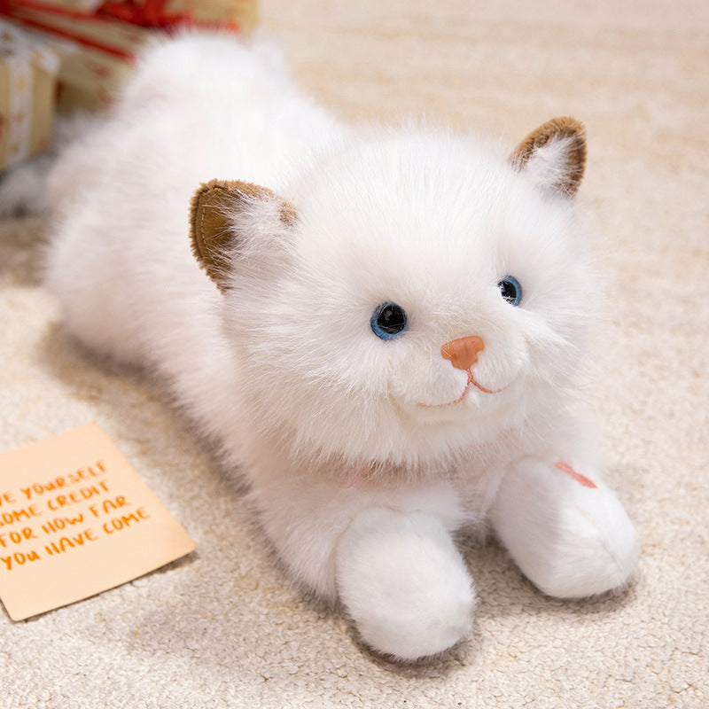 Lifelike Reclining Cat Plush Cuddle Pillow with Ultra-Soft Faux Fur and Embroidered Face Stornfield