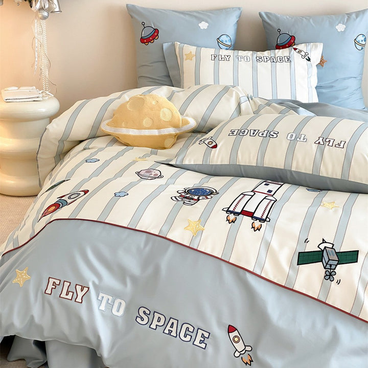 Children's Nautical Embroidered Cotton-Sateen Duvet Cover Bedding Set with Lighthouse & Ship Motifs