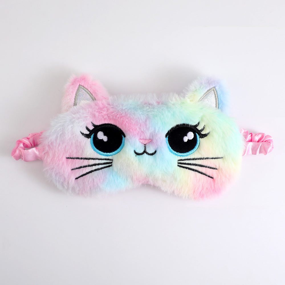 Women's cozy sleep mask in cat shape with embroidered face, soft plush ears, and adjustable satin ribbon Stornfield