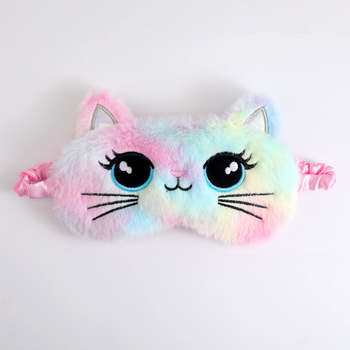 Women's cozy sleep mask in cat shape with embroidered face, soft plush ears, and adjustable satin ribbon Stornfield