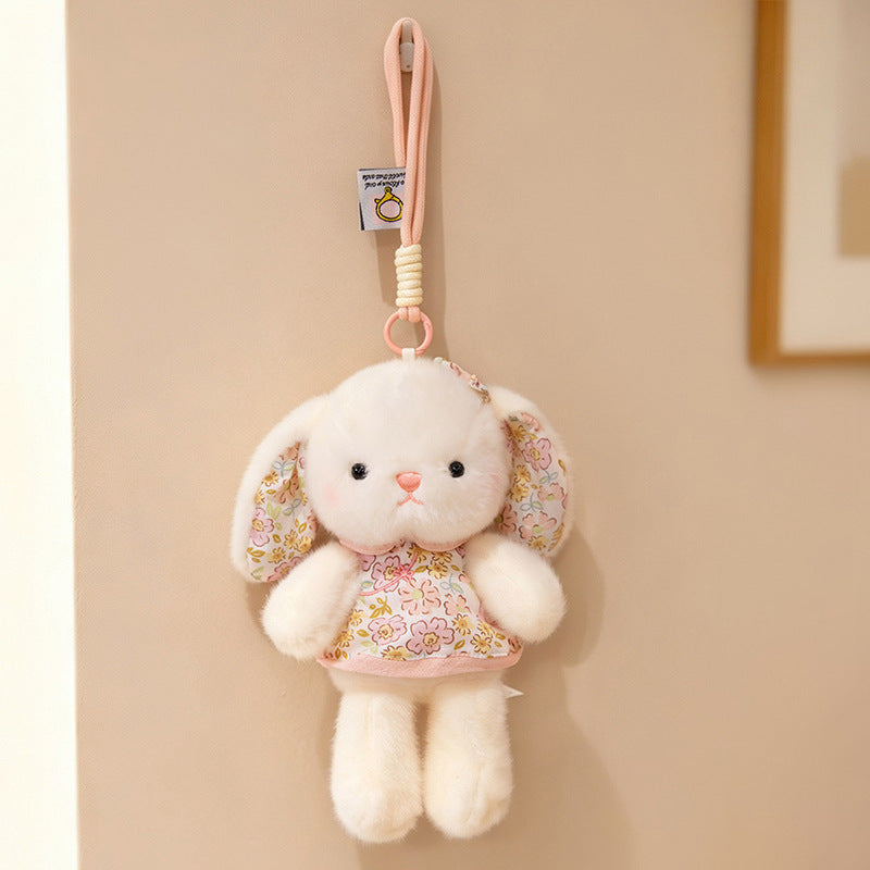Plush Bunny Bag Charm Keychain with Decorative Bow and Floral Dress Stornfield