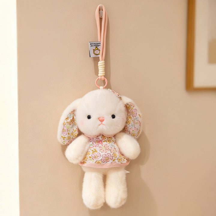 Plush Bunny Bag Charm Keychain with Decorative Bow and Floral Dress Stornfield