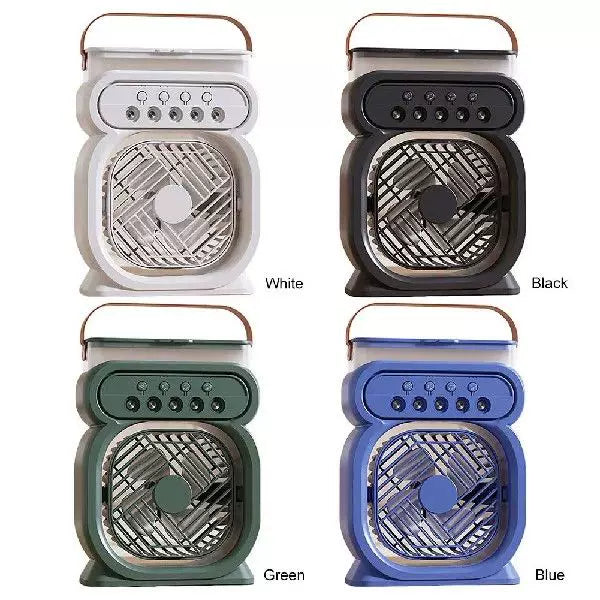 Unisex universal size portable rechargeable evaporative desktop air cooler and fan with leather carrying handle Stornfield