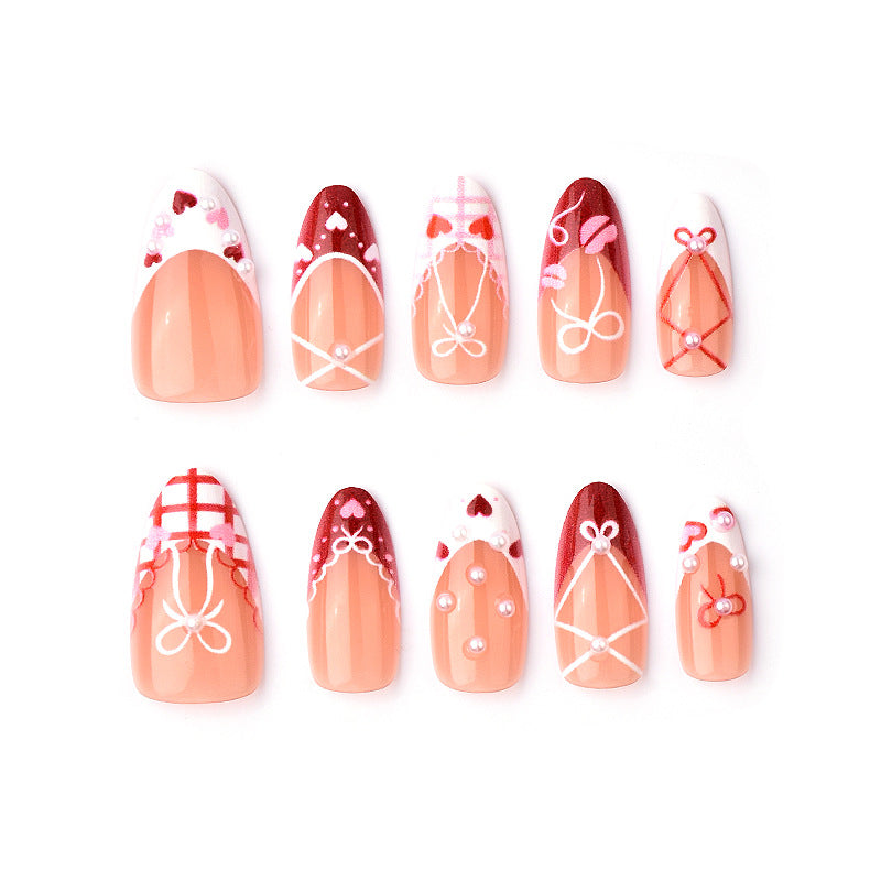 Decorative Press-On Nail Art Set with Bow and Heart Designs Stornfield