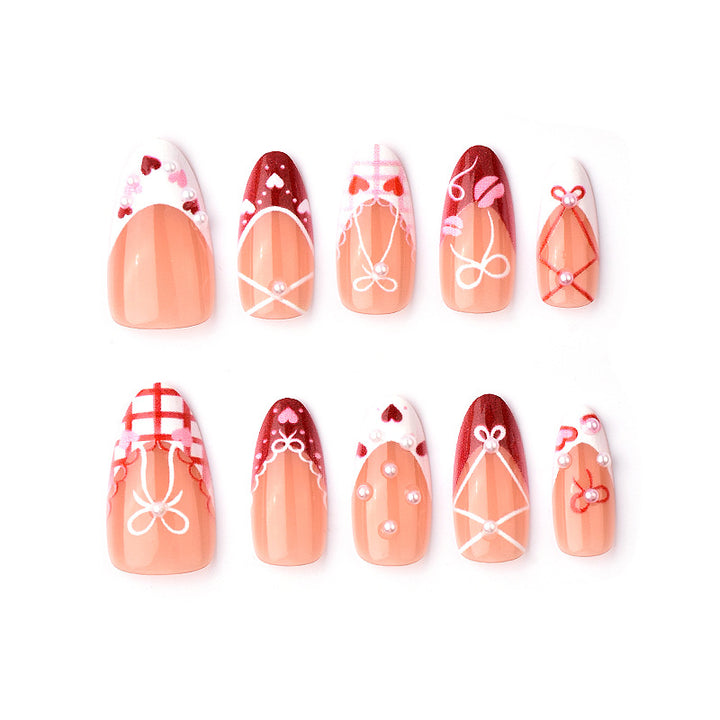 Decorative Press-On Nail Art Set with Bow and Heart Designs Stornfield