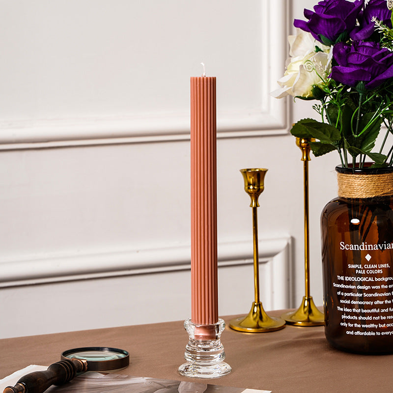 Sculpted Vertical-Groove Unscented Dinner Taper Candle for Mantel & Table