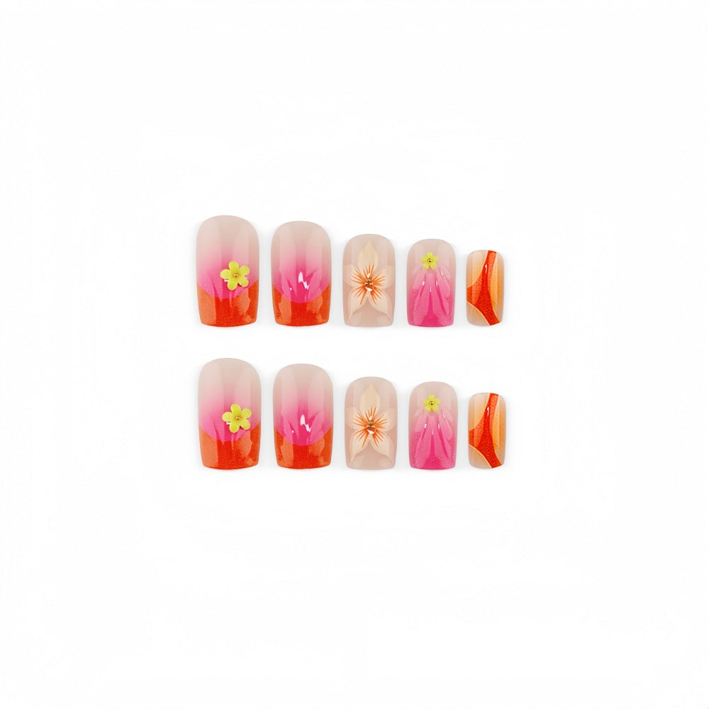 Artificial nails with floral 3D designs and gradient color Stornfield