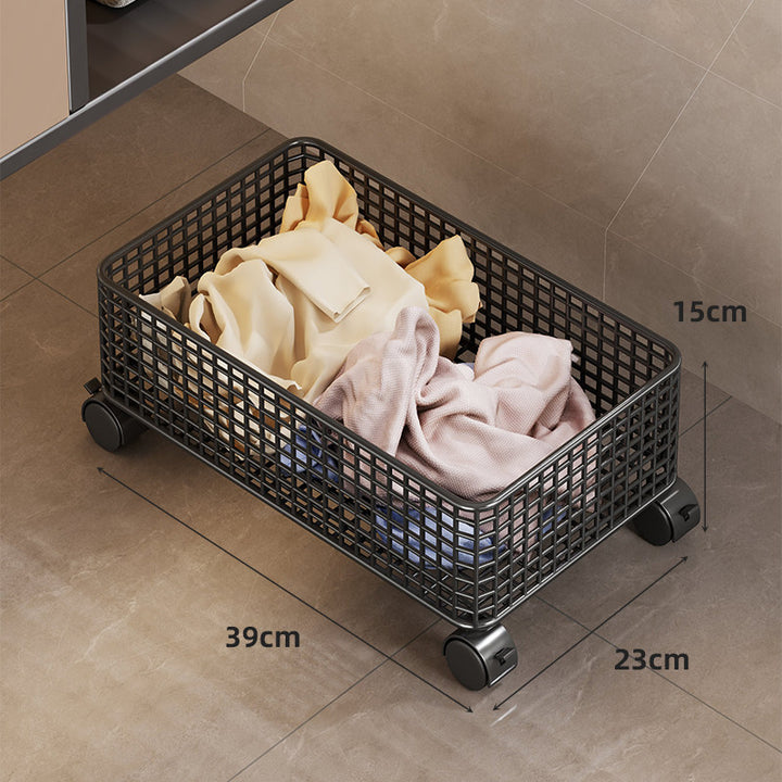 Under-Cabinet Low-Profile Rolling Mesh Storage Crate with Four Swivel Locking Casters