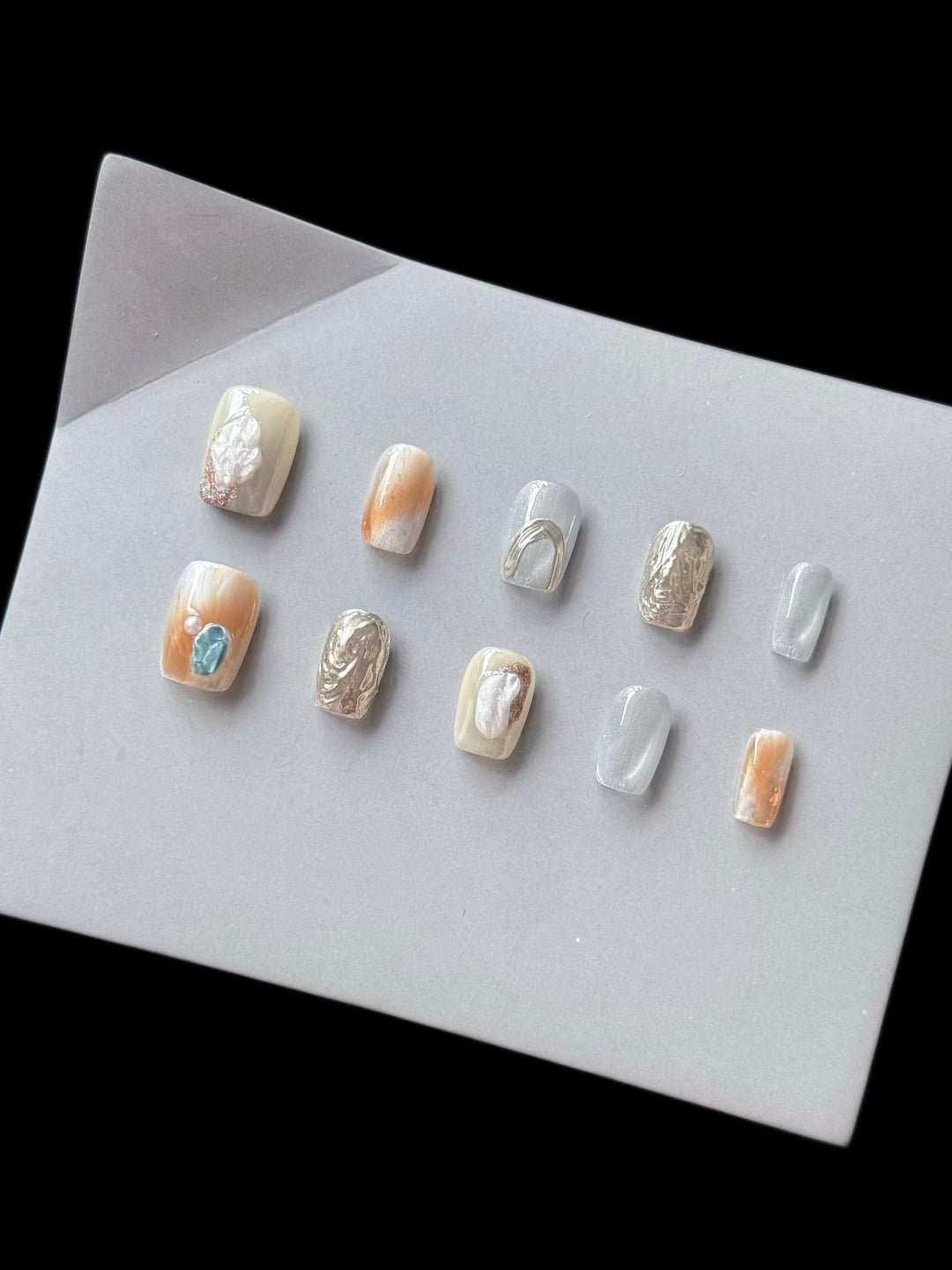 Decorative Press-On Nail Art Set with Marble Effect