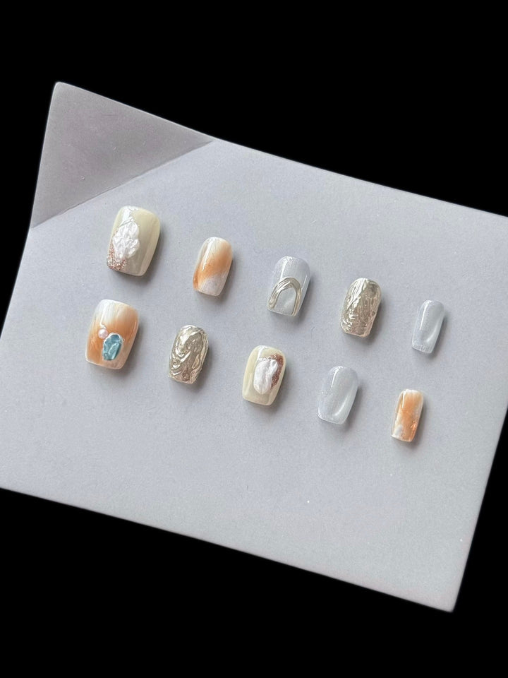 Decorative Press-On Nail Art Set with Marble Effect