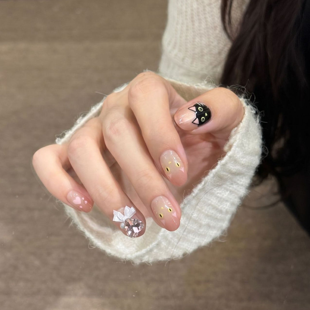 Whimsical Cat-Themed Press-On Nail Set Stornfield