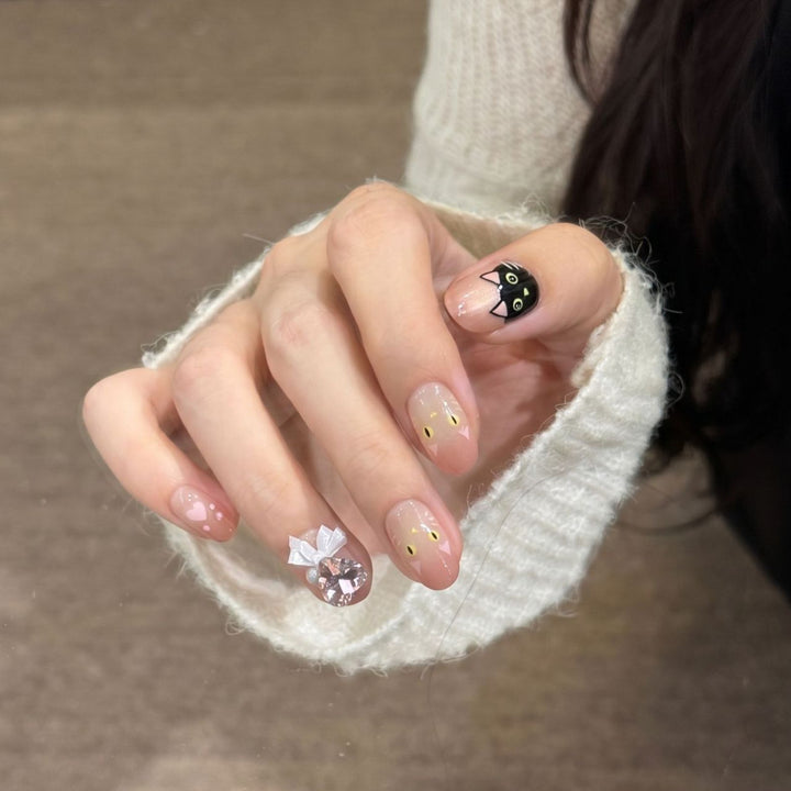 Whimsical Cat-Themed Press-On Nail Set Stornfield