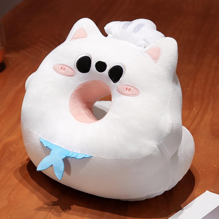Ergonomic ring-shaped plush cat neck pillow