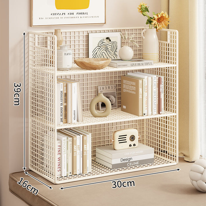 Tiered Metal Grid Countertop Display Shelf Organizer with Open Mesh Panels