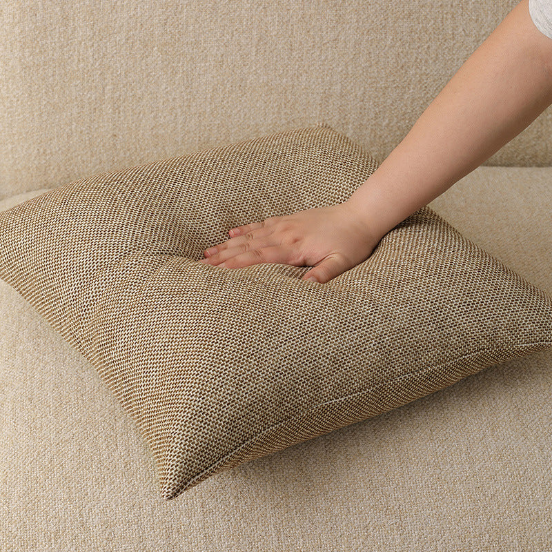 Square decorative pillow made of tightly woven bouclé blend fabric with textured surface and concealed zipper