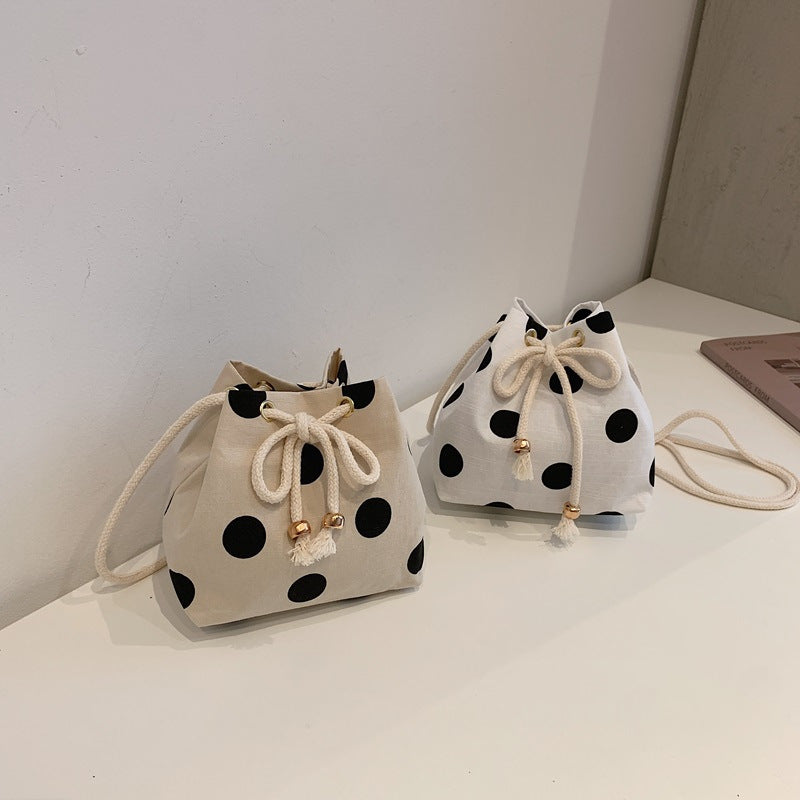 Casual Drawstring Dot Print Bucket Bag