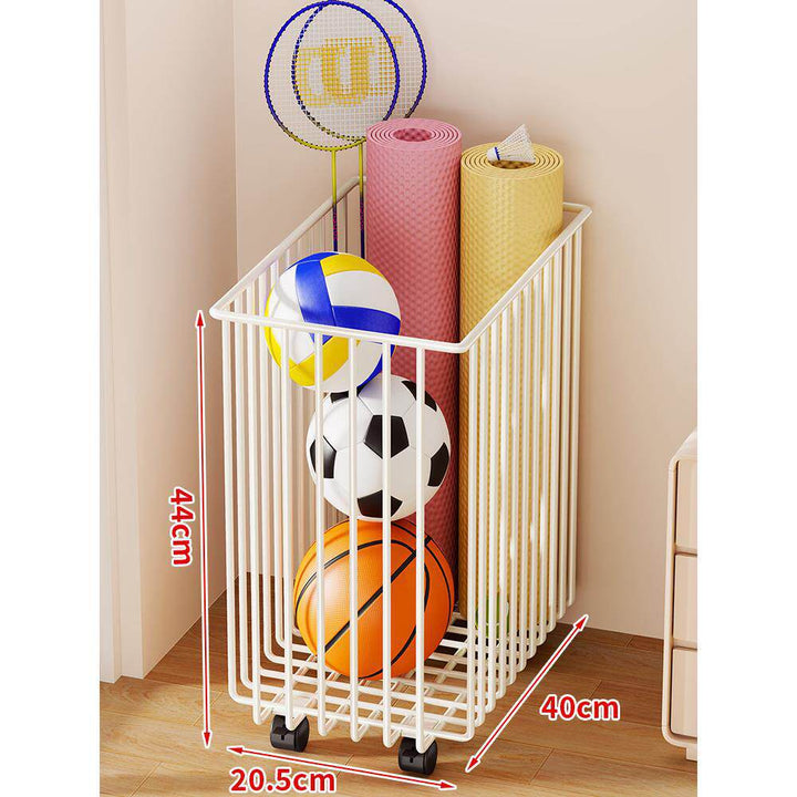 Narrow Mobile Wire Sports Gear Storage Cart for Balls and Yoga Mats with Casters