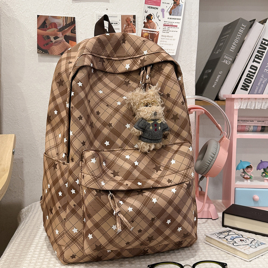 Backpack with Fashionable Check Pattern and Practical Compartments Stornfield