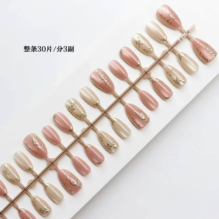 Elegant Press-On Nail Art Set with Gold Leaf Accents Stornfield