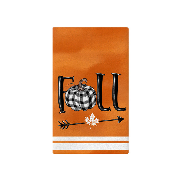 Vertical Buffalo Check Autumn Garden Banner with Painted Pumpkin Illustration