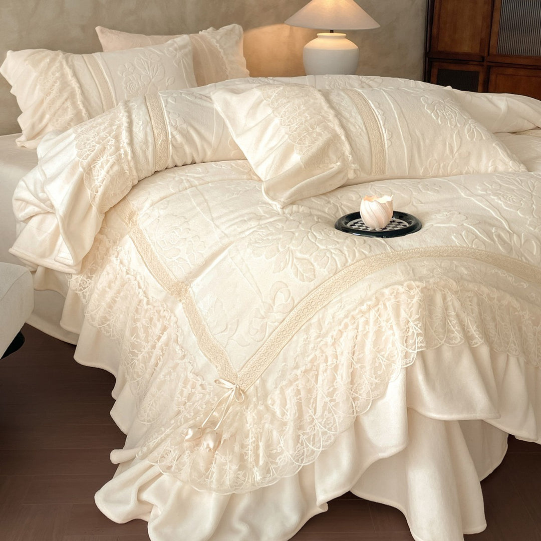 Lace-Trimmed Embroidered Cotton Duvet Cover Set