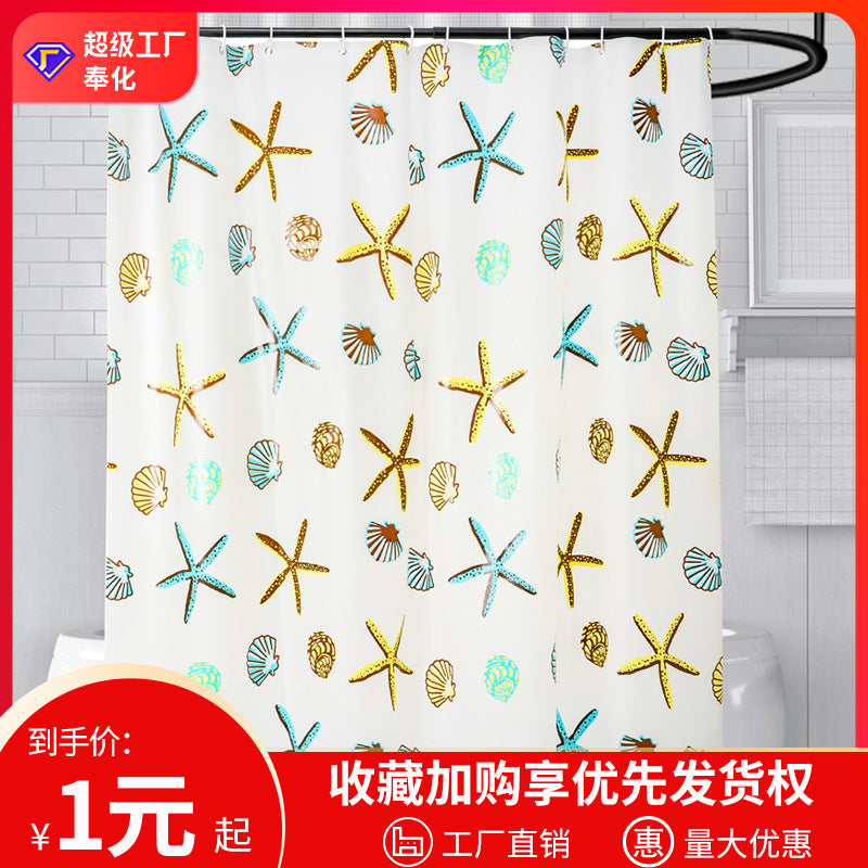 Coastal Sea Life Print Shower Curtain Stornfield