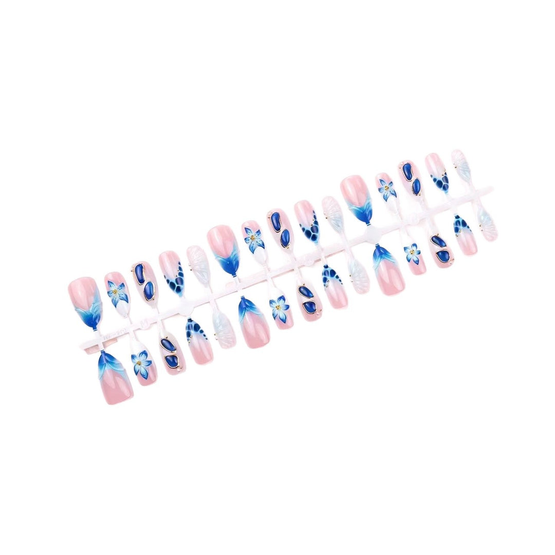 Artistic Press-On Nail Tips Set with Floral and Geometric Patterns Stornfield
