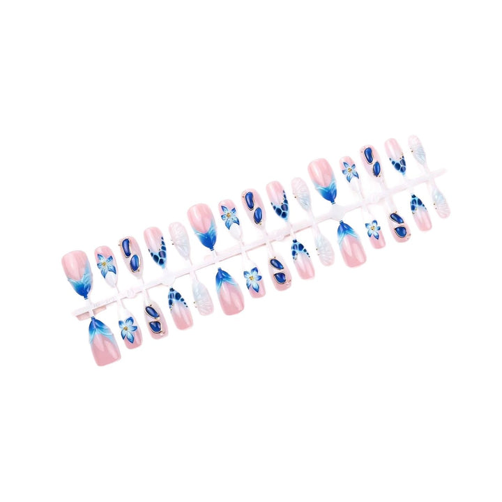 Artistic Press-On Nail Tips Set with Floral and Geometric Patterns Stornfield