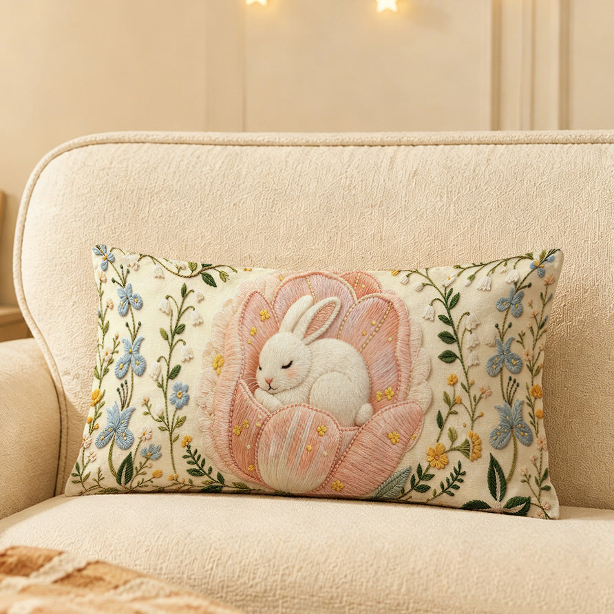 Cat-Themed Embroidered Decorative Throw Pillow
