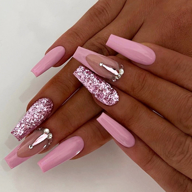 Decorative Press-On Nail Set with Glitter and Gem Accents Stornfield