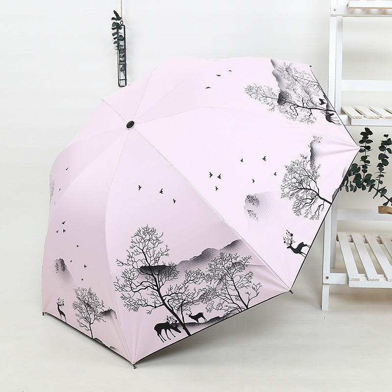 Ladies Foldable Umbrella with Artistic Nature Design Stornfield