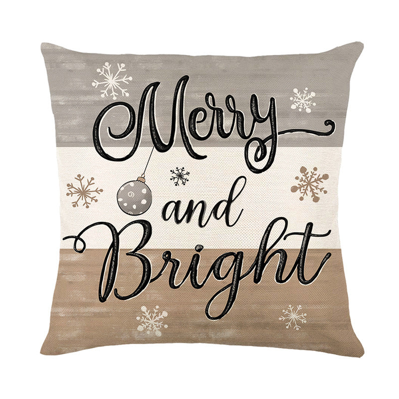 Square Cotton-Linen Holiday Throw Pillow Cover with Handlettered Merry and Bright Script and Snowflake Ornament