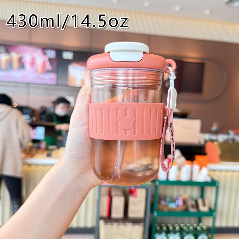 Women insulated drinking bottle with non-slip silicone ring and integrated straw Stornfield