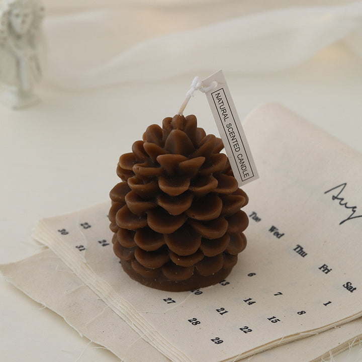 Sculptural Pinecone Decorative Candle with Oval Display Tray