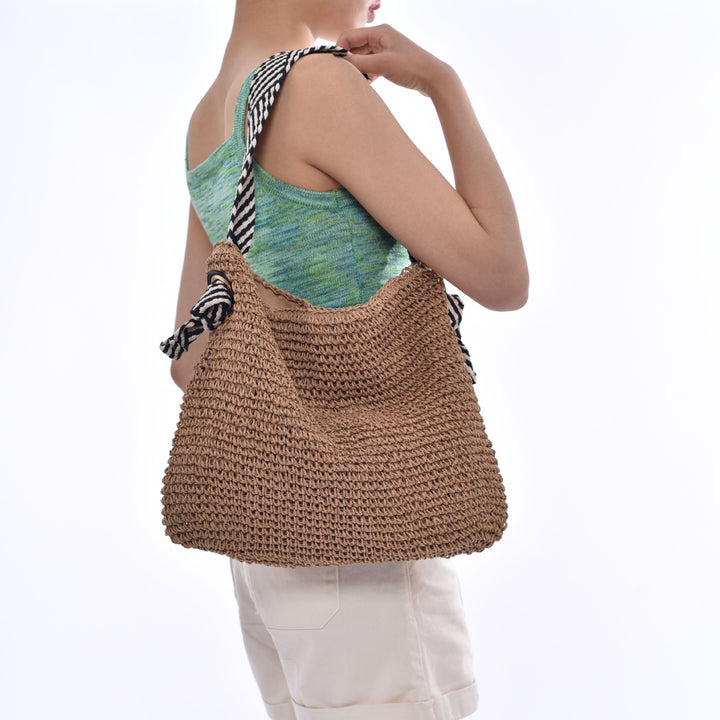 Handmade bucket bag with modern stripe pattern Stornfield