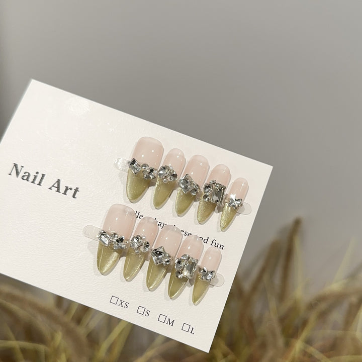 Glamorous Rhinestone-Embellished Press-On Nail Art