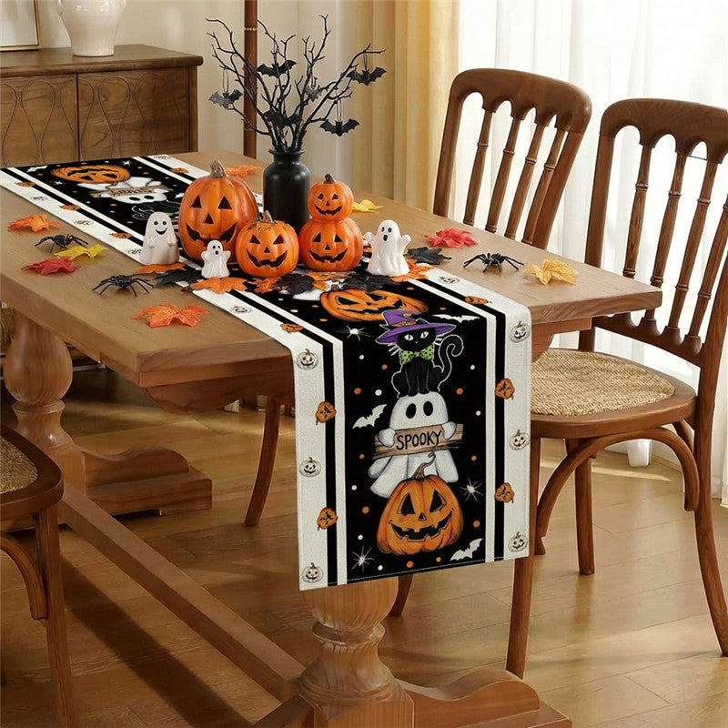 Halloween Jack-o'-Lantern Decorative Cotton Table Runner
