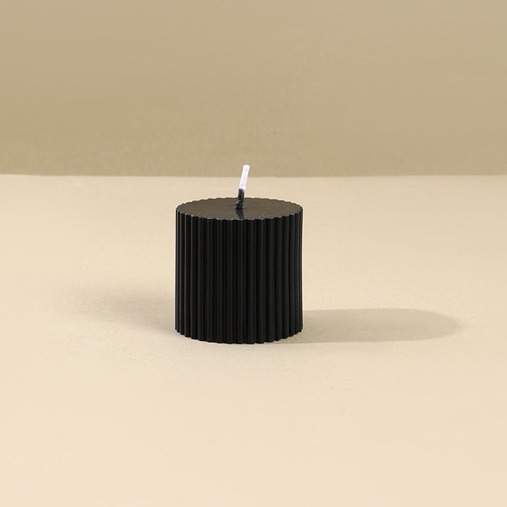 Ribbed Column Pillar Candle with Glass Pedestal Holder