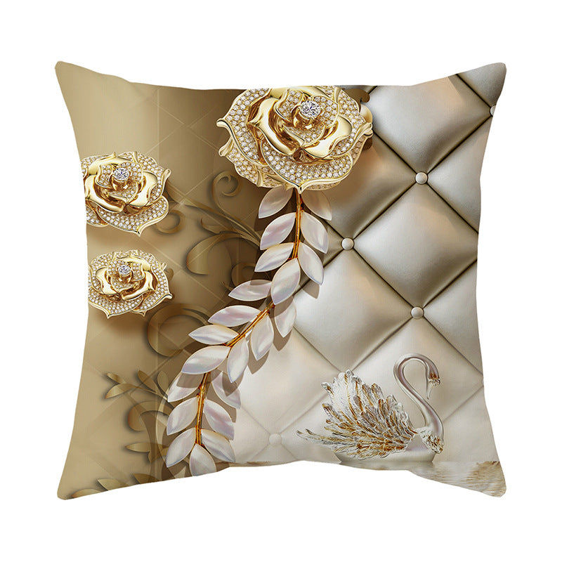 Luxurious Jeweled Floral Quilted-Texture Decorative Throw Pillow Cover