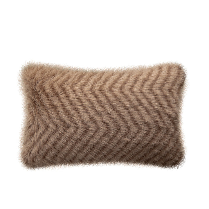 Rectangular faux fur decorative cushion with wavy plush surface