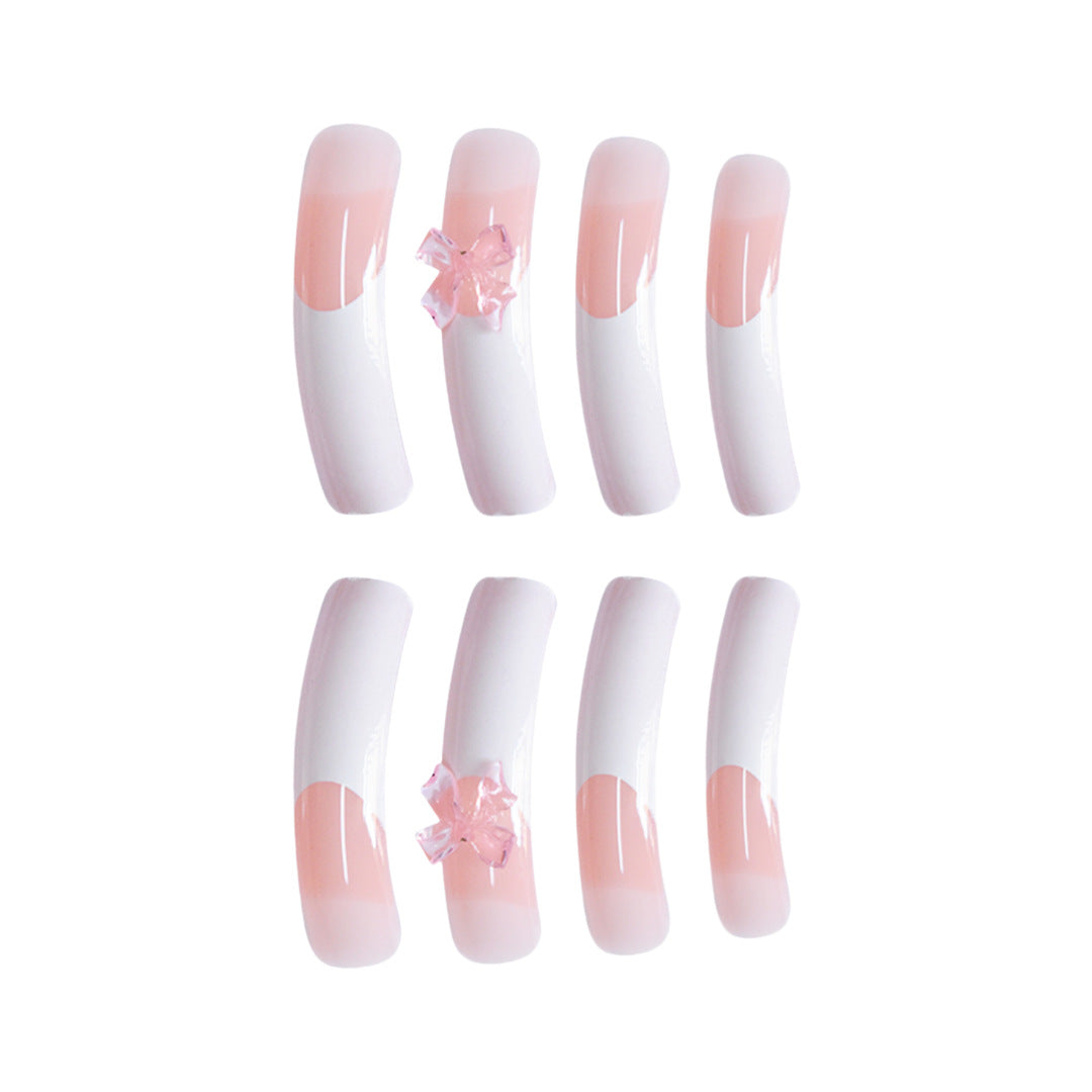 Elegant French Tip Press-On Nails with Bow Accents Stornfield