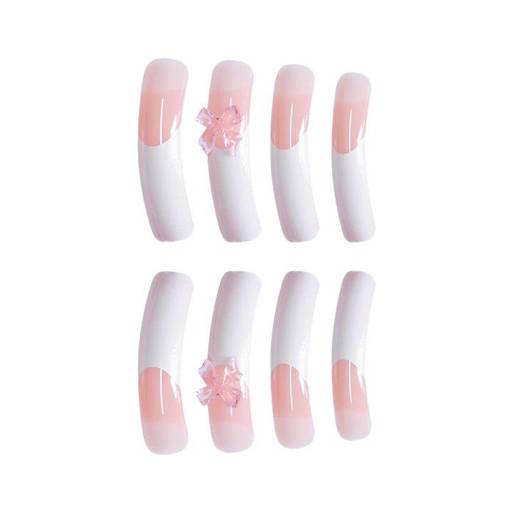 Elegant French Tip Press-On Nails with Bow Accents Stornfield